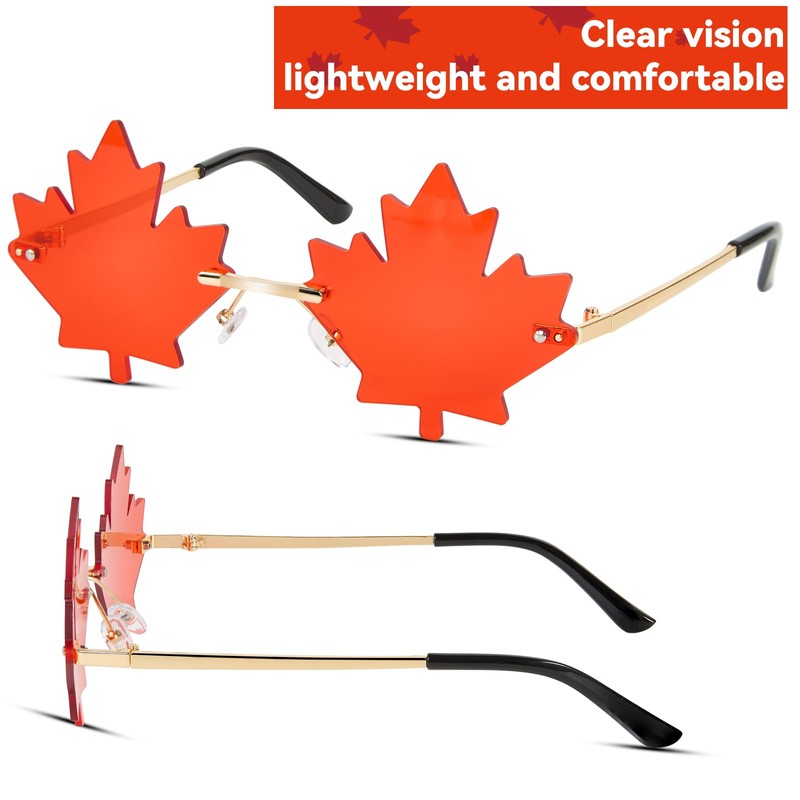 2 Pack Canada Day Maple Leaf Sunglasses, Red Transparent Rimless