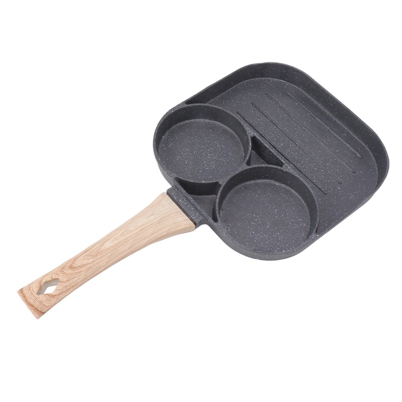 Egg Frying Pan 2 Round Cup 3 Section Stick Proof