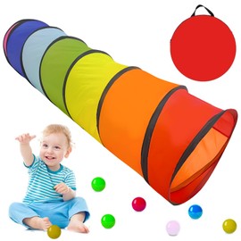 180 cm Play Tunnel for Children - 46 cm Round Opening Baby Tunnel, Colourful Pop-Up Crawl Tunnel, Together Foldable Tent Gift for Boys Girls Pets Play Indoors and Outdoor Game (Rainbow Crawling Tunnel