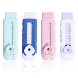 Eraser, Pack of 4 Erasers, Retractable Eraser, Stationery, Eraser, Children's Party Bag, Push Pull Rubber Eraser for Children, School, Office Supplies, Stationery