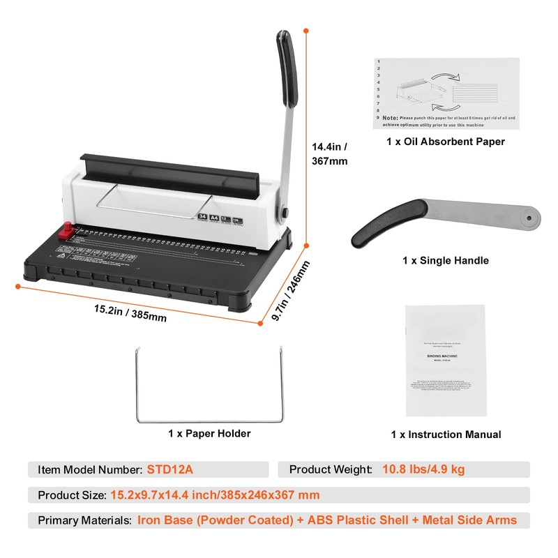 Happybuy Coil Spiral Binding Machine, Manual Book Creator with 34-Holes,