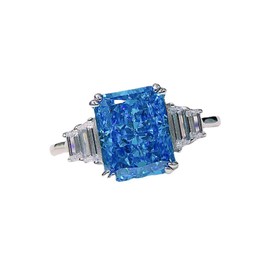 Psiroy Women's 925 Sterling Silver Plated Emerald Cut Simulated Blue Topaz Ring Size 8