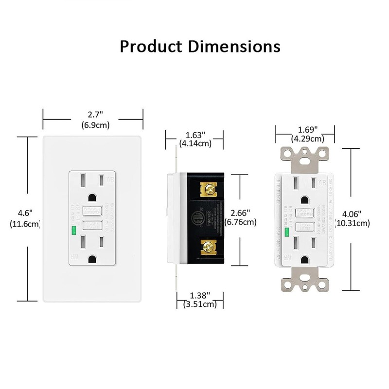 15 Amp GFCI Outlet,NineLLeaf 2PK GFCI Electrical Outlet Receptacles with