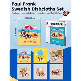 Paul Frank Swedish Dishcloths for Kitchen - 6 Pack, Cartoon Reusable Paper Towels Washable, Absorbent Swedish Dish Cloths, Non-Scratch Cellulose Sponge Cloths No Odor, Biodegradable Cleaning Cloths
