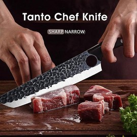 Purple Dragon 7.5 Inch Hand forged Chef Knife Japan High Carbon Steel Knife for Meat Vegetable Full Tang Handle Sharp Carving Knife,Gift.