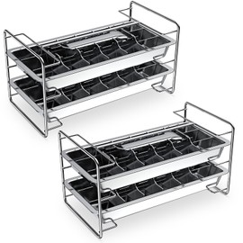 Vesici 4 Pack Stainless Steel Metal Ice Cube Trays with Easy Release Handle, Stand and 72 Ice Cube Slots for Easy Removal and Cleaning