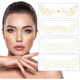 3pcs Tatuajes Temporales de Pecas con Purpurina Dorada, Pecas Glitter Faciales, Cuello, Clavicula, Para Fiestas, Festivales, Disfraz, Super Coquetas (Modelo 3)