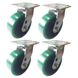 4 Heavy Duty Caster Set Polyurethane on Cast Iron Wheels No Mark Green (5" : 4 Swivel) for Furniture, Workbench, Carts, Toolbox