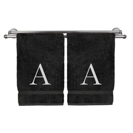 Toalla de mano monogramada, regalo personalizado, 16 x 30 pulgadas, juego de 2, extra absorbente, 100% algodón turco, acabado de rizo suave, para baño, cocina y spa, bloque blanco, letra A, color negro