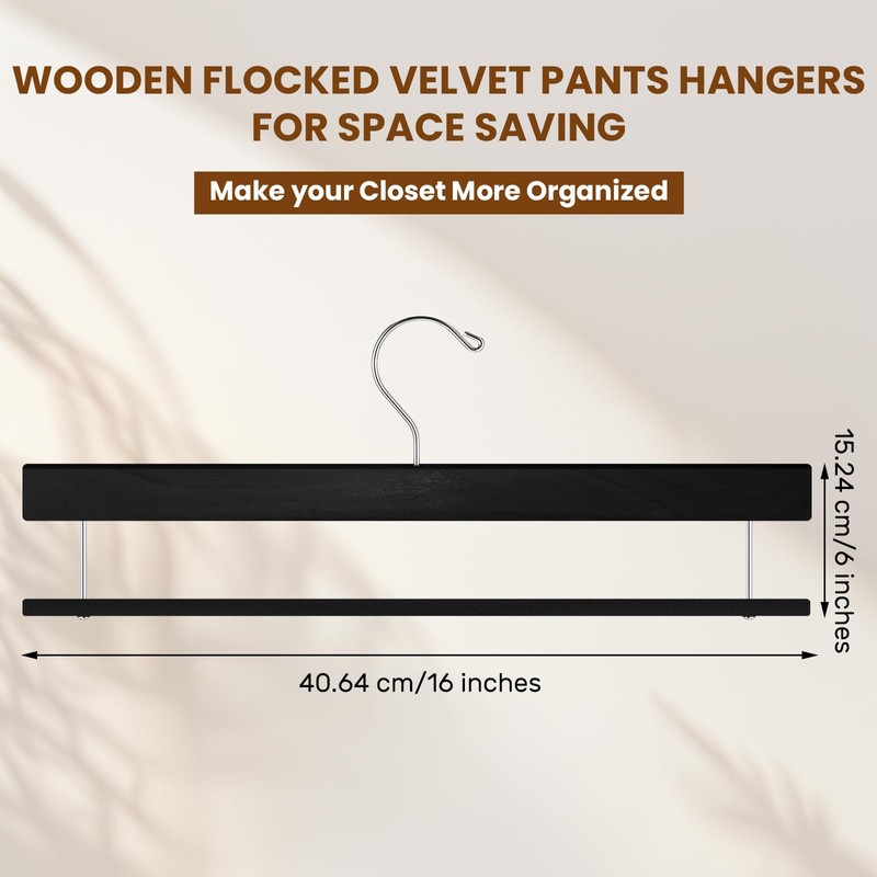 Chunful 10 Pack Wooden Velvet Pants Hangers - 16 Inch