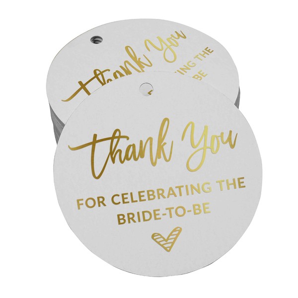 Inkdotpot Thank You for Celebrating The Bride to Be Bridal Shower Bottle Tag Real Gold Foil Favor Hang Tags Pack of 50