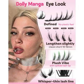Fluffy Manga Lash Clusters Kit, Natural Wispy Cluster Eyelash Extensions, DIY Lash Extension at Home For Dolly Anime Look, Fairy Individual Lashes Kit with Waterproof Bond and Seal
