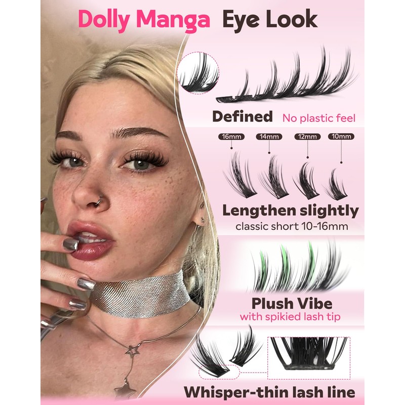 Fluffy Manga Lash Clusters Kit, Natural Wispy Cluster Eyelash Extensions,