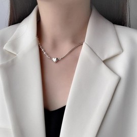 Stocking Stuffers Gifts for Women Pearl Necklace for Women Heart Choker Necklace Silver Chain Necklace Birthday Thanksgiving Christmas New Year Jewelry Gift for Girls Valentine's Day Gifts