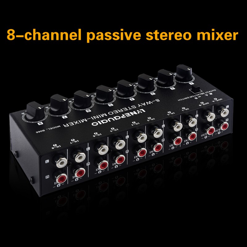 LYNEPAUAIO B066 Mini Stereo 8 Channel Passive Mixer RCA Portable