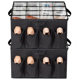 STORAGEIDEAS Shoe Organizer for Closet, Shoe Storage Solution with Clear Cover & Adjustable Dividers, Fabric Shoe Box Fits 16 +8 Pairs Shoes, Black, 2-Pack