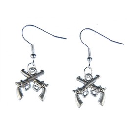 Miniblings Pistols Crossed Earrings Colts Revolver Earrings Silver Cowgirl 15 mm Handmade Fashion Jewellery I Earrings Silver Plated, Metal