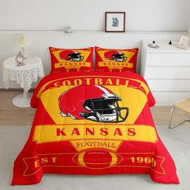 Feelyou Football Bedding Set Queen Size,Kansas Comforter Set,Football Fans Gifts Comforter,American Football City Bed Set