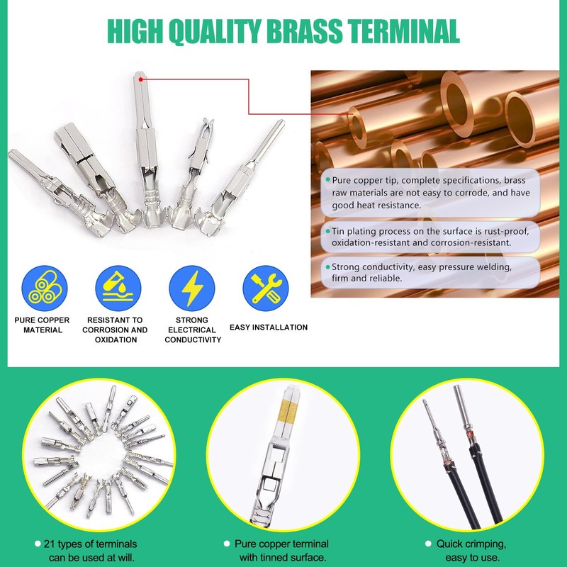 Twidec/290PCS Car Electrical Wire Terminal Pins Connector 1/1.5/1.8/2.2/2.8/3.5mm 21Type Auto