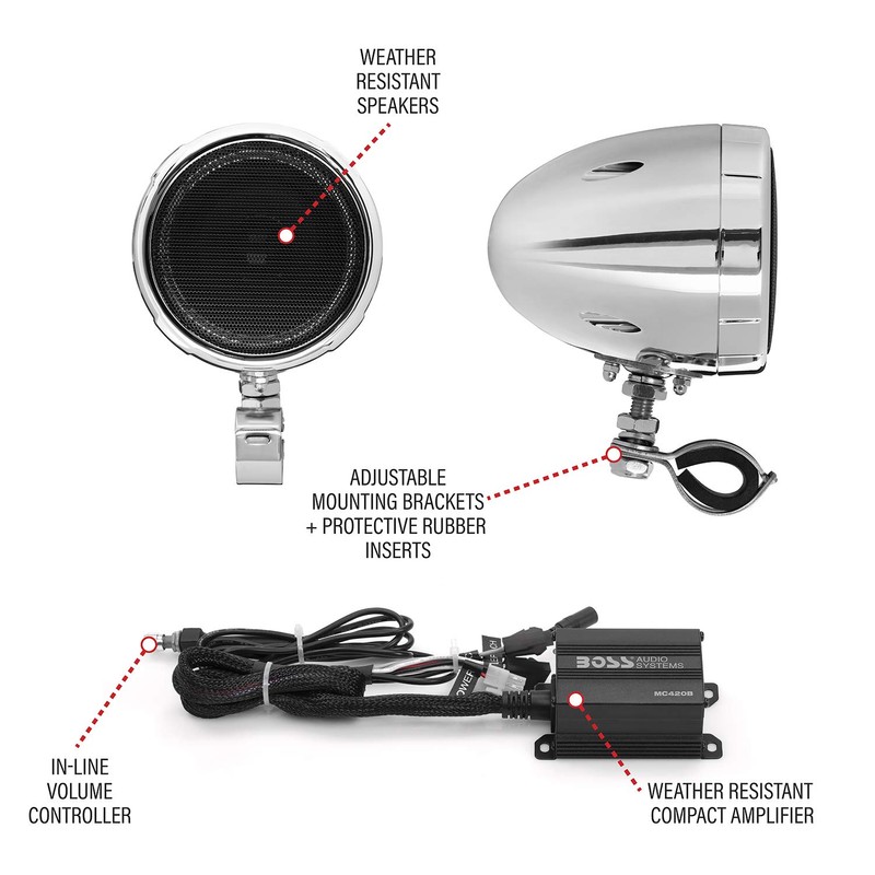 BOSS Audio Systems MC420B 3 Inch Motorcycle Speakers and Amplifier