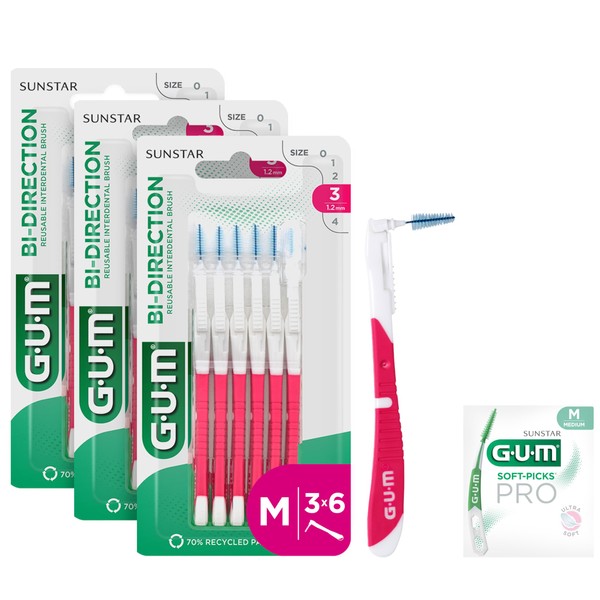 GUM BI-DIRECTION Two-Angle System Interdental Brushes, 90 Degree Positioning, Teeth