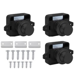 Hitopin Set of 3 Cabinet Push Button Locks, Push Lock Button Catch, Keyless Motorhome Locks, Locking Drawers, Push Locks, Mini for Drawer, Cabinet, Motorhome, Camper (Black)