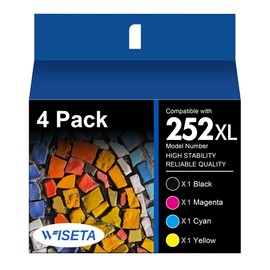 Wiseta Remanufactured Ink Cartridge Replacement for Epson 252XL 252 XL T252XL120 to use with Workforce WF-7110 WF-7720 WF-7710 WF-3620 WF-3620 WF-3640 (Black, Cyan, Magenta, Yellow 4 Pack), BYCM