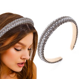 Urieo Crystal Headbands Black Pearl Embllished Hairband Padded Head Bands Bling Vintage Hair Accessories for Women