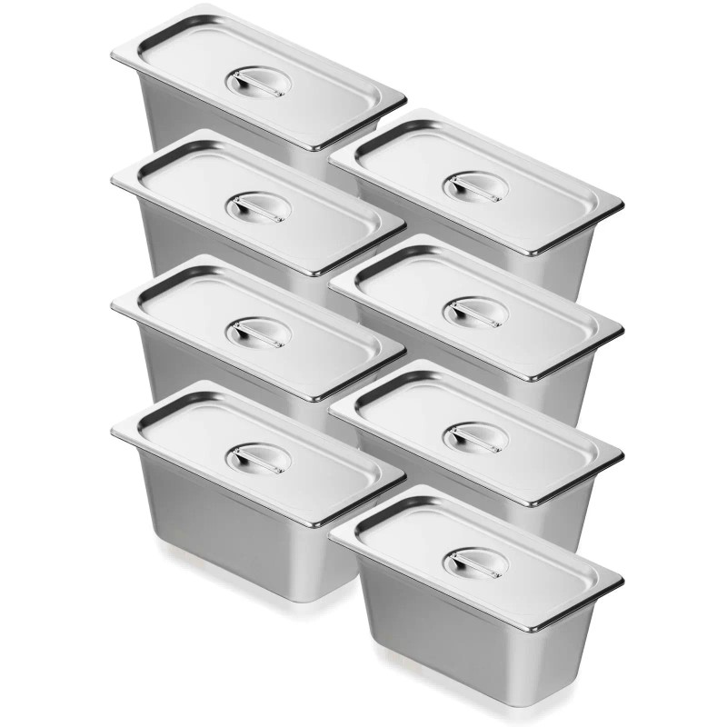 8 Pack 1/3 Size Hotel Steam Table Pan Anti-Jam Lid