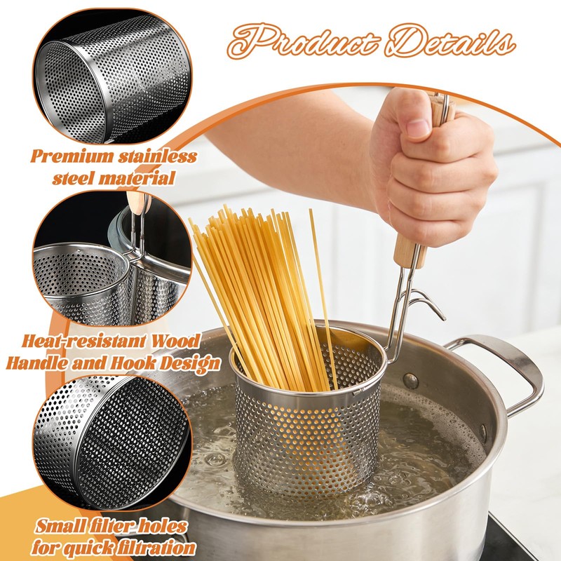 2 Pack Pasta Strainer with Handle Pasta Basket Spider Mesh