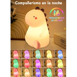 SYCYKA Luz Nocturna para Niños con Control Remoto, Luz de Noche Regulable de 16 Colores, Luz Nocturna Infantil Recargable de Dinosaurio, Lámpara Táctil para Dormir - ROSA