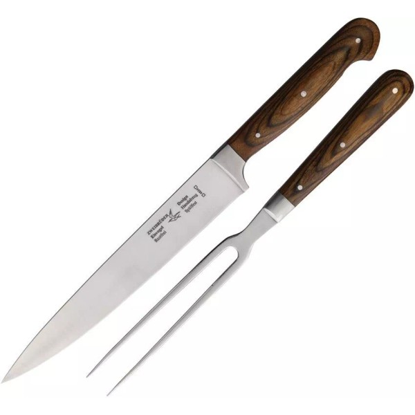 Zweibruder Knife And Fork Set Stainless Steel Blade Brown Wood