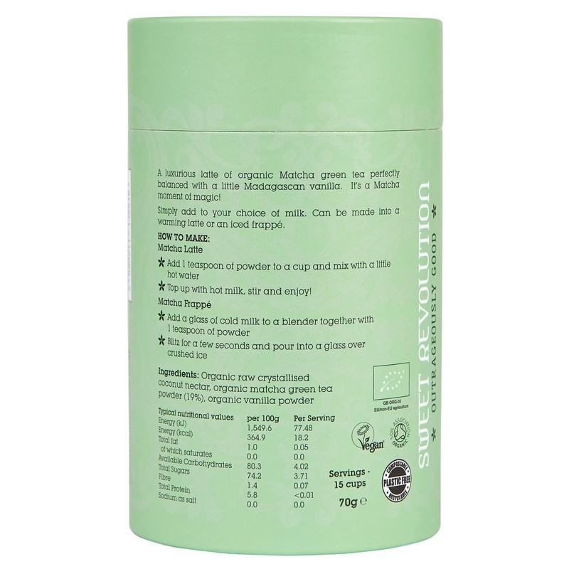 Sweet Revolution Organic Matcha Latte with Vanilla Barista Blend 70g