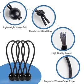 Cool Area 30 Packs Ball Bungee Cords 9 Inch Tarp Bungee Cords with Balls Black Tarp Tie Downs Heavy Duty Outdoor for Sunshade Net Camping Tent Patio Umbrellas