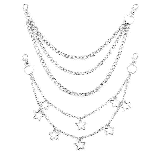 VZZNN 2 Pieces Belt Chain Multi-Layer Y2k Accessories Hip Hop