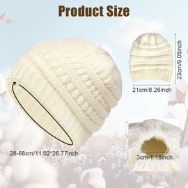 AUYAO Women Ponytail Beanie Knit Hat, Stretch Soft Cable Knit Hat with Hole for Ladies, Stylish Thermal Warm Winter Ponytail Knit Cap, Slouchy Ribbed Messy High Bun Ponytail Hat for Outdoor Sport