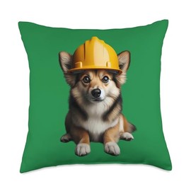 Portuguese Podengo Pequeno Dog Yellow Hard Hat Helmet Worker Throw Pillow