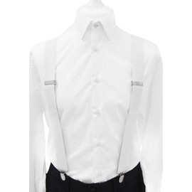 axy Men's White Braces Wide 3.5 cm with 4 Strong Clips X Shape, White