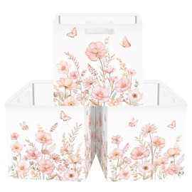 Clastyle 11.8" Flower Storage Basket Set of 3 for Kid Girl Toy Clothes Bin