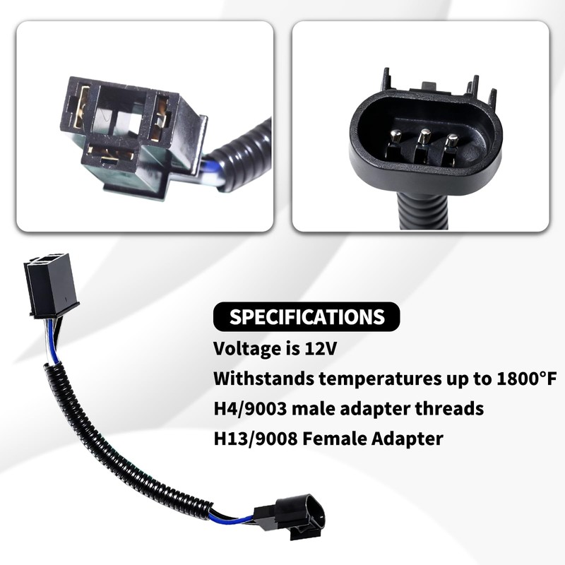 H13 9008 to H4 9003 Adapter Extension Wiring Harness Sockets