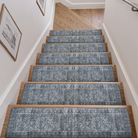 OJIA Vintage Stair Treads Non-Slip Stair Runner for Wooden Steps Indoor 15PCS 30"x8" Carpet Stair Treads Stair Mats Staircase Step Treads for Kids, Elders and Dogs, Stair Covers, Dark Gray
