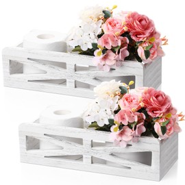 Tanlade 2 Pcs Bathroom Decor Box Toilet Tank Basket Paper Holder Rustic Wooden Toilet Tank Tray for Farmhouse Kitchen Home Decor Box for Living Room Table Countertop Bedroom Dresser, White