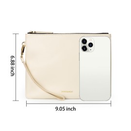 DORIS&JACKY Lambskin Leather Wristlet Clutch Purse For Women Large Soft Designer Wallet With Strap… (Lambskin-Off White)