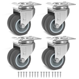 GBL Heavy Duty Castor Wheels + Screws - 50mm Up to 880lbs - 4 Pack No Floor Marks Silent Castor for Furniture - Rubber Covered Trolley Wheels - Silver Casters