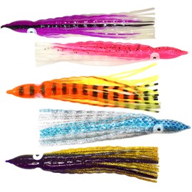 25pcs Fish WOW! 8 inch Premium Squid Skirts 5-Color Set hoochies Octopus Soft Lure