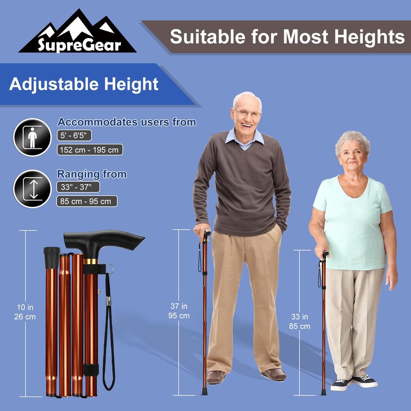 supregear Folding Cane, 5-Level Adjustable Height Walking Stick Lightweight Collapsible