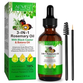 3 in 1 Rosemary Oil for Hair Growth, 100% Natural Hair Growth Oil with Rosemary, Jamaican Black Castor and Batana Oil, Promotes Hair Regrowth, Nourishes Scalp, Hair Loss Treatment, 2.02 fl.Oz
