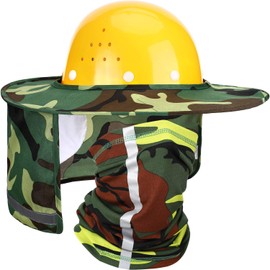 2 Pieces Hard Hat Neck Sun Shade with Neck Gaiter Kit, Full Brim Helmet Sun Shade with Reflective Strips, Bandana Sun Protection Face Scarf for Construction Helmet Accessories, Camo