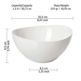 omada Design Set of 3 Bowls for the Kitchen, 1.5 Litre, Salad Bowl, Coloured Plastic, Shatterproof Container, Trendy Line