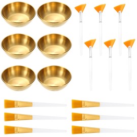 18 PCS Facial Beauty Kit, Golden Facial Bowls, Fan Brushes, Flat Brushes, Stainless Steel and Plastic, Estheticians Supplies for Home and Salon Use